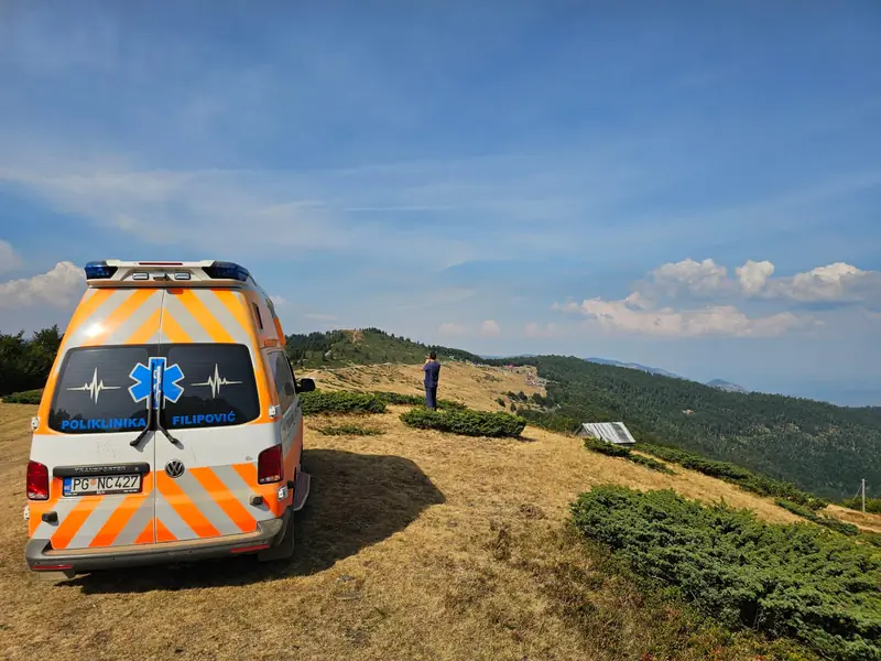 Ambulance parked on a mountain ridge in northern Montenegro